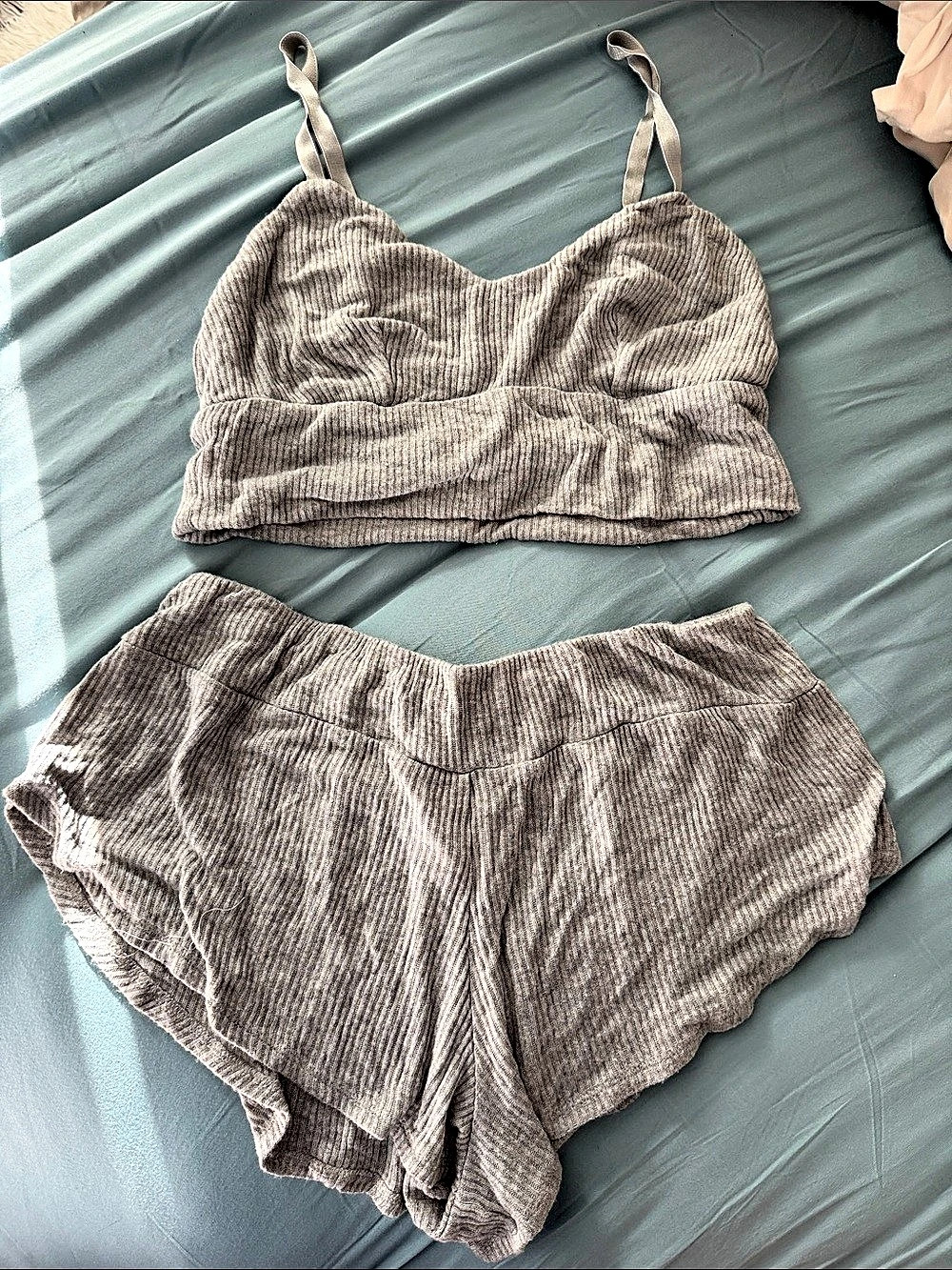 Eberjey Elon Ribbed Bralette and Track Short Set Pajama Set Gray Small